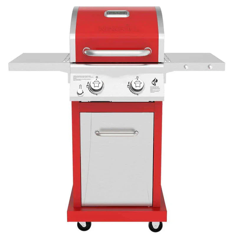 2-Burner Propane Gas Grill, Red, Stainless Steel, 28,000 BTUs, Compact Design