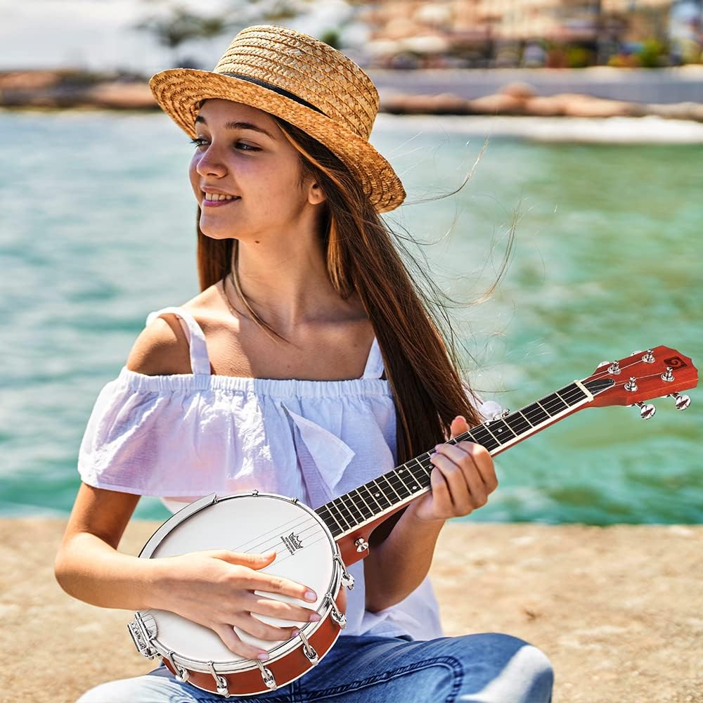 String Banjo 26 In. Mini Travel Banjo Banjo Beginner Kit With Remo Head Open Back And Closed Solid Back With Beginner Kit Comfortable Carrying Bag