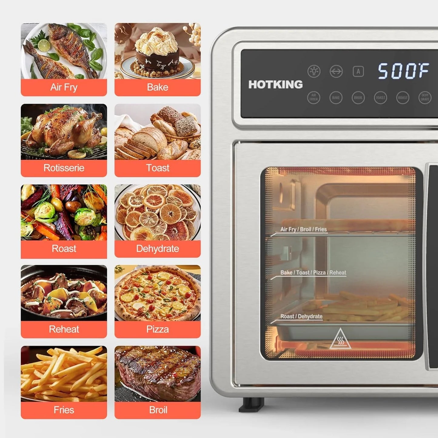 HotKing Dual-Zone Air Fryer Toaster Oven Combo, 28 Qt. Extra Large, Non Toxic Stainless Steel