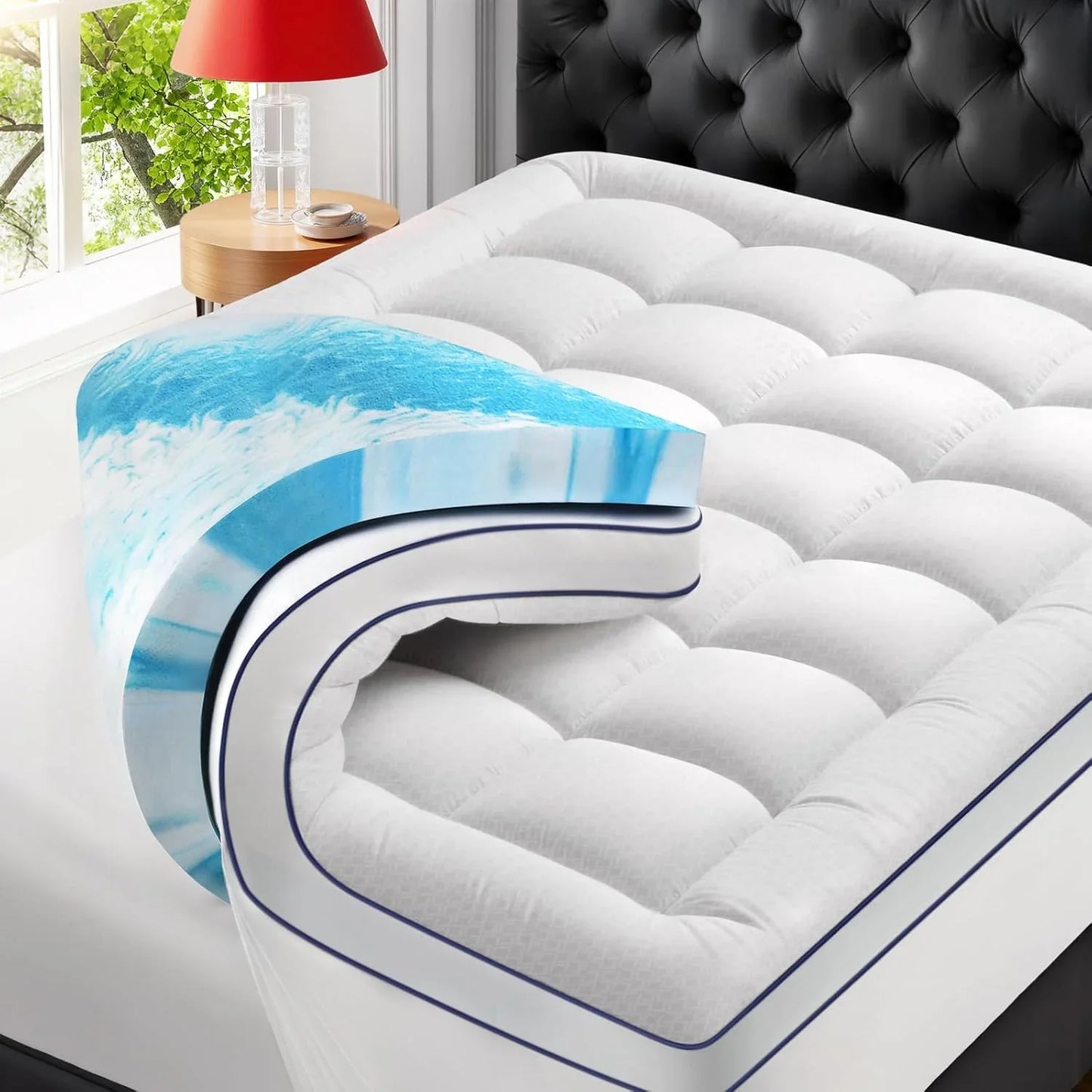 Premium Dual Layer 4 In. Memory Foam Mattress Topper, 2 In. Gel Memory Foam And 2 In. Pillow Top Mattress Pad Cover For Back Pain