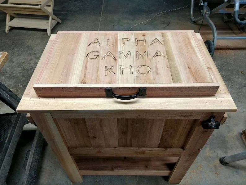 All Weather 48 Quart Antiqued Cedar Cooler Stand With Brass Drain, Bottle Opener And Cap Catcher, Beer Cooler