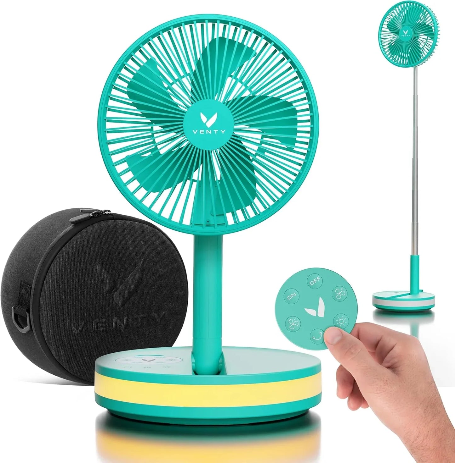 Venty Portable Fan- Wireless Battery Operated Fan- 4 Speeds- LED Lighting- Carry Case And Remote Control- Cruise Travel- Outdoor Travel RV Power
