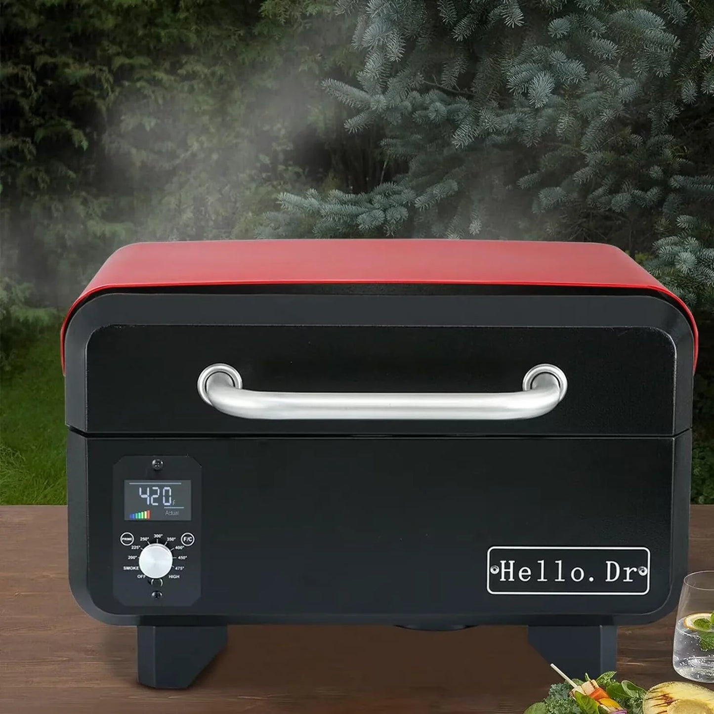 Portable Wood Pellet Grill And Smoker, Electric Outdoor 8-in-1 Tabletop Grills For RV Camping Tailgating RV Cooking Bbq