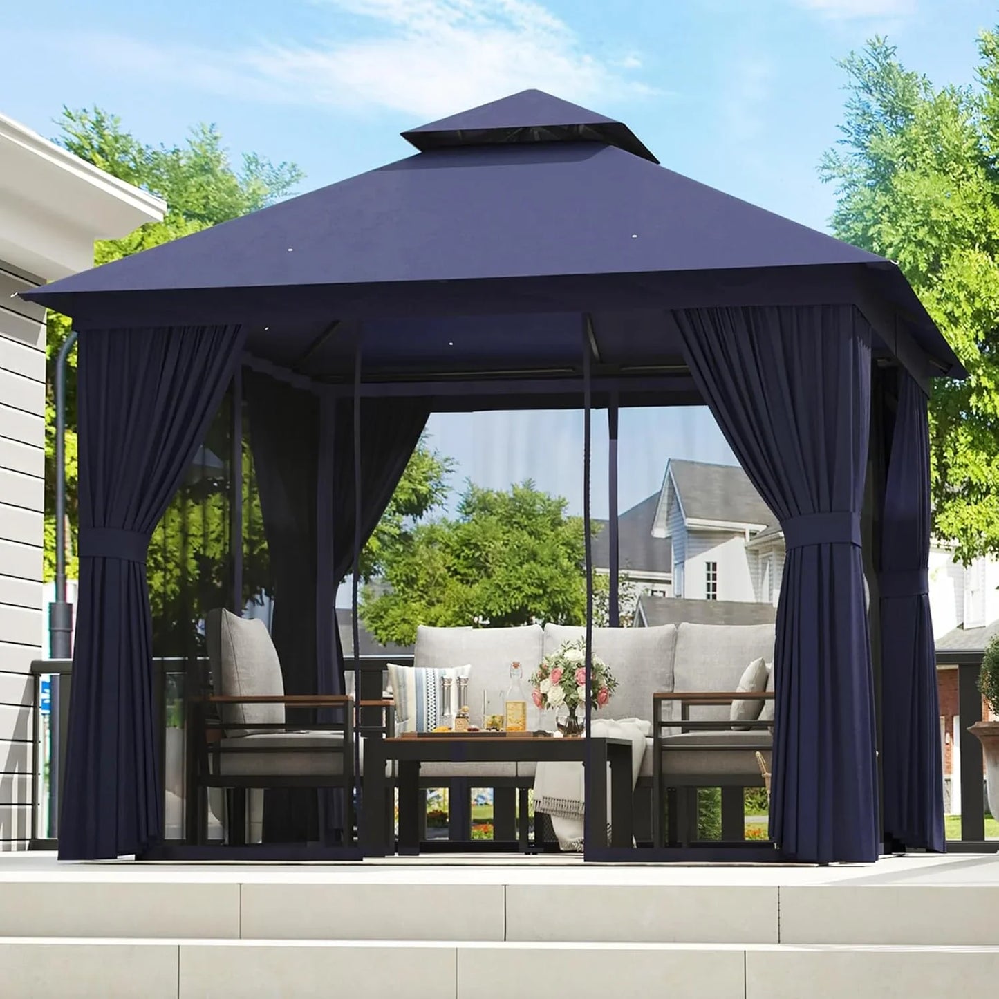 Aoxun Outdoor Gazebo For Patio 10x12, Metal Frame Canopy With Double Roofs