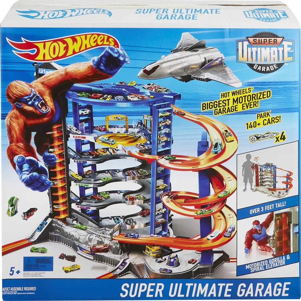 Hot Wheels Track Set With 4 1, 64 Scale Toy Cars, Super Ultimate Garage, Over 3 Ft. Tall