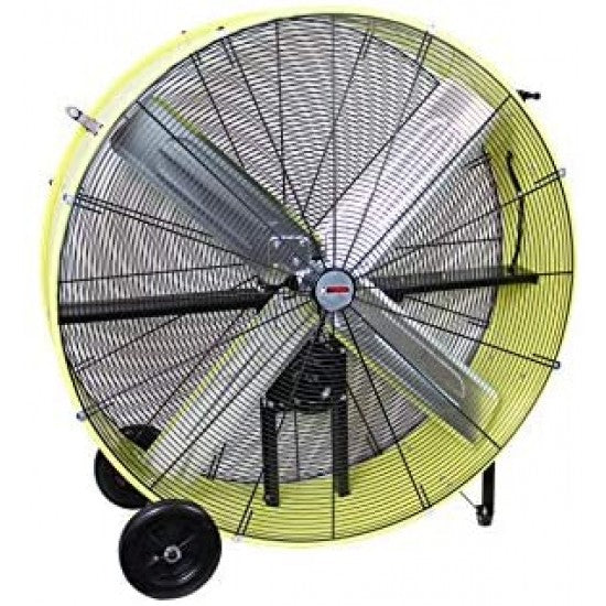 K Tool International 42 In. Belt Drive Drum Fan, Industrial, Garage, Shop, High Speed 2-Speed, Cut-Off Protection, Easy Mobility Rubber Wheels