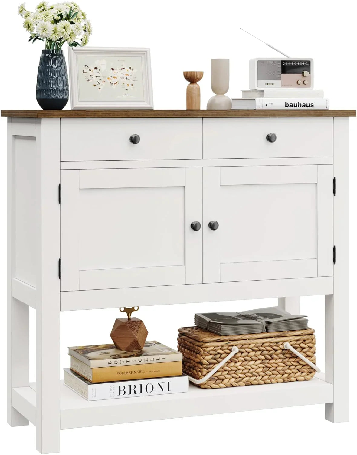 Hostack Farmhouse Console Table With 2-Door Cabinet And 2 Drawers, Coffee Bar, Entryway Table With Storage Shelf