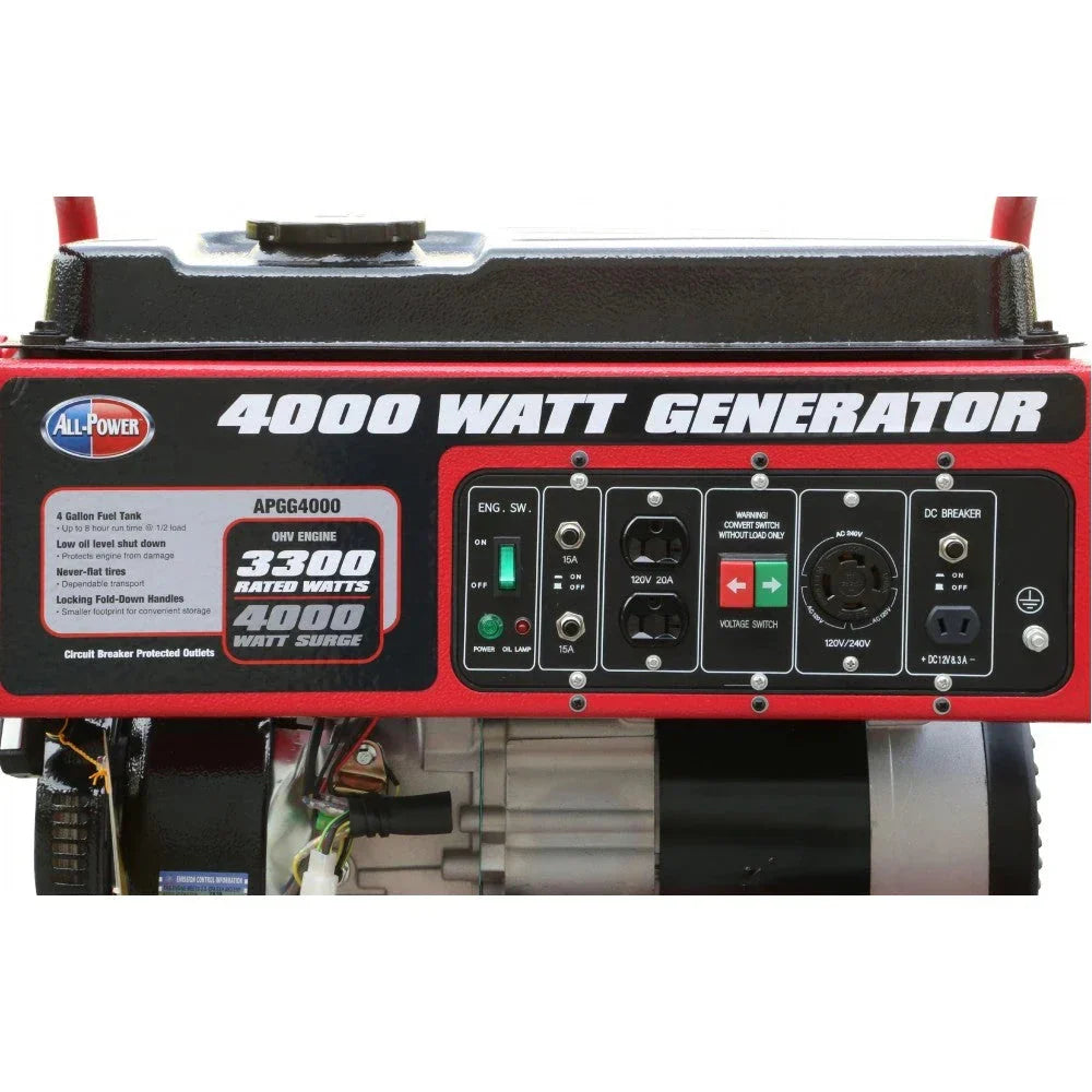 4000 Watt Generator APGG4000, 4000W Portable Generator For Home Use Power Backup, RV Standby, Hurricane Damage Restoration Power Backup