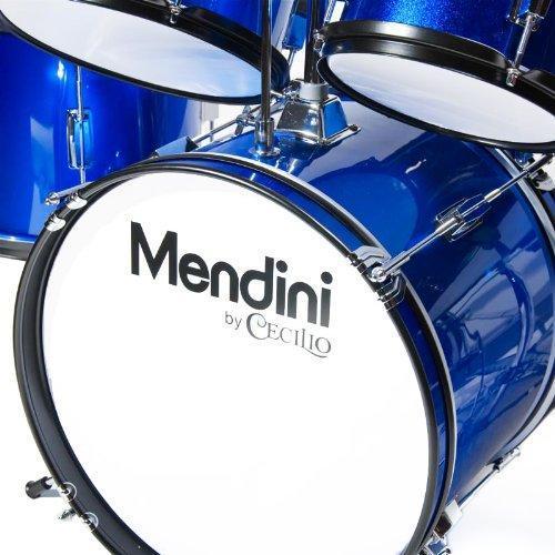 Mendini By Cecilio Drum Set For Kids/Junior, 16 In, 5 Piece, Blue Metallic, Starter Drums Kit w/Adjustable Throne, Cymbal, Pedal And Drumsticks