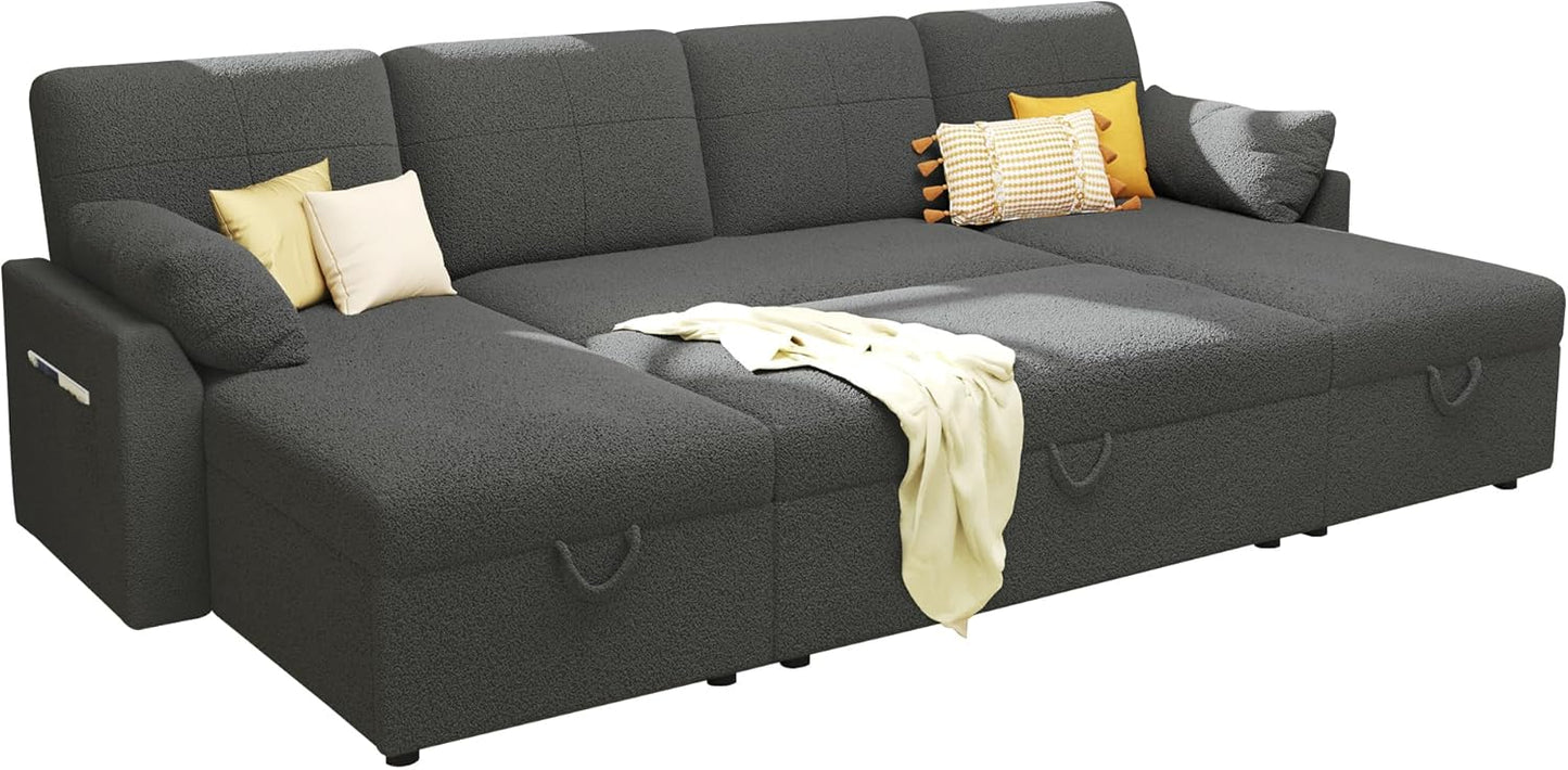 VanAcc Sofa Bed, Sleeper Sofa With Storage Chaise 2-in-1 Pull Out Couch Living Room