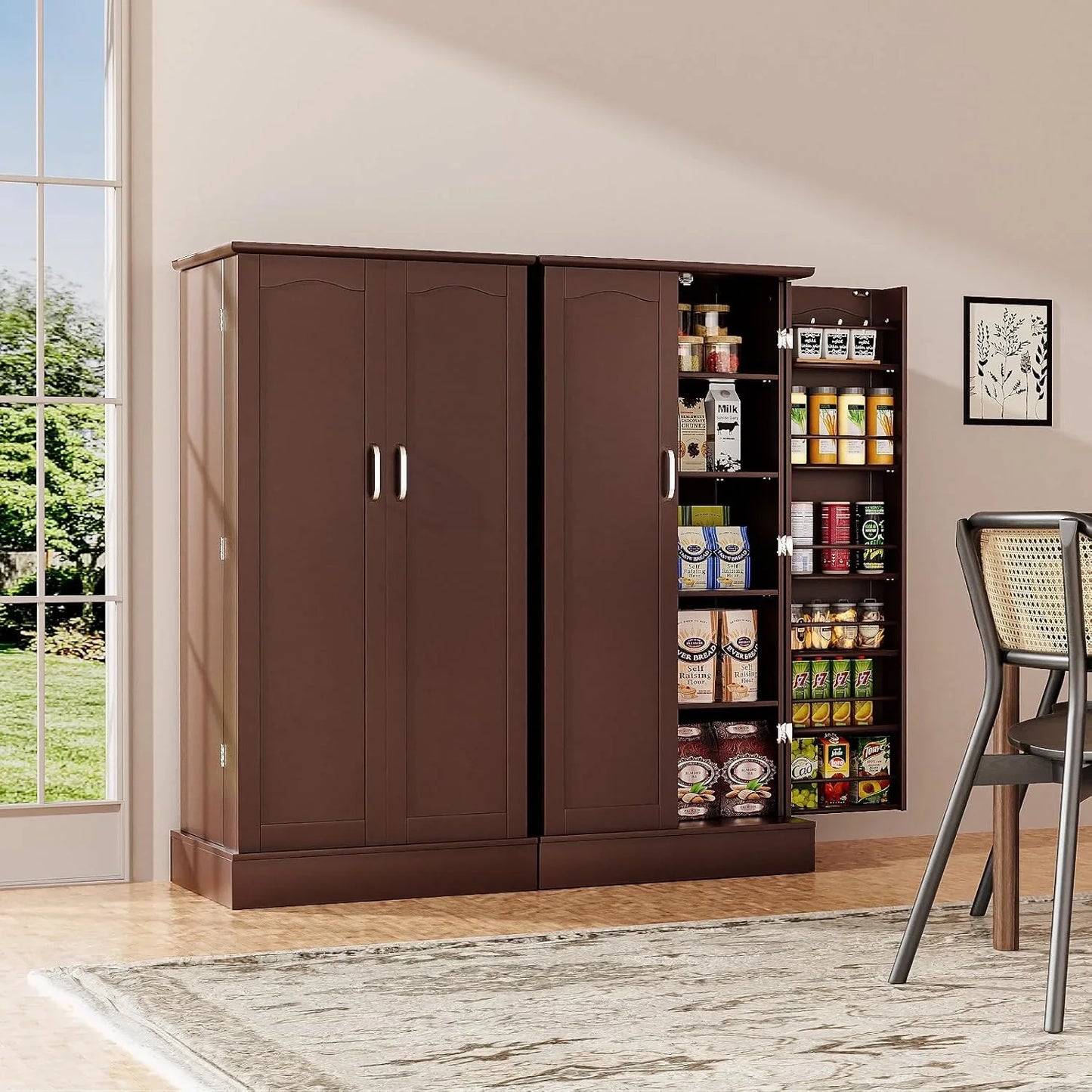 47 Pantry Cabinet, Kitchen Pantry Storage Cabinet With Doors And Adjustable Shelves