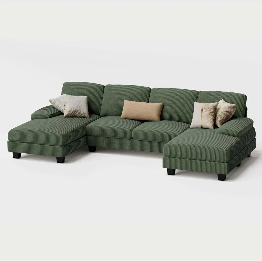 Furmax Sectional Couches For Living Room, U-Shaped Sofa Couch With Linen Fabric, 4 Seat Sofa Set With Double Chaise For Apartment, Fabric, Grey
