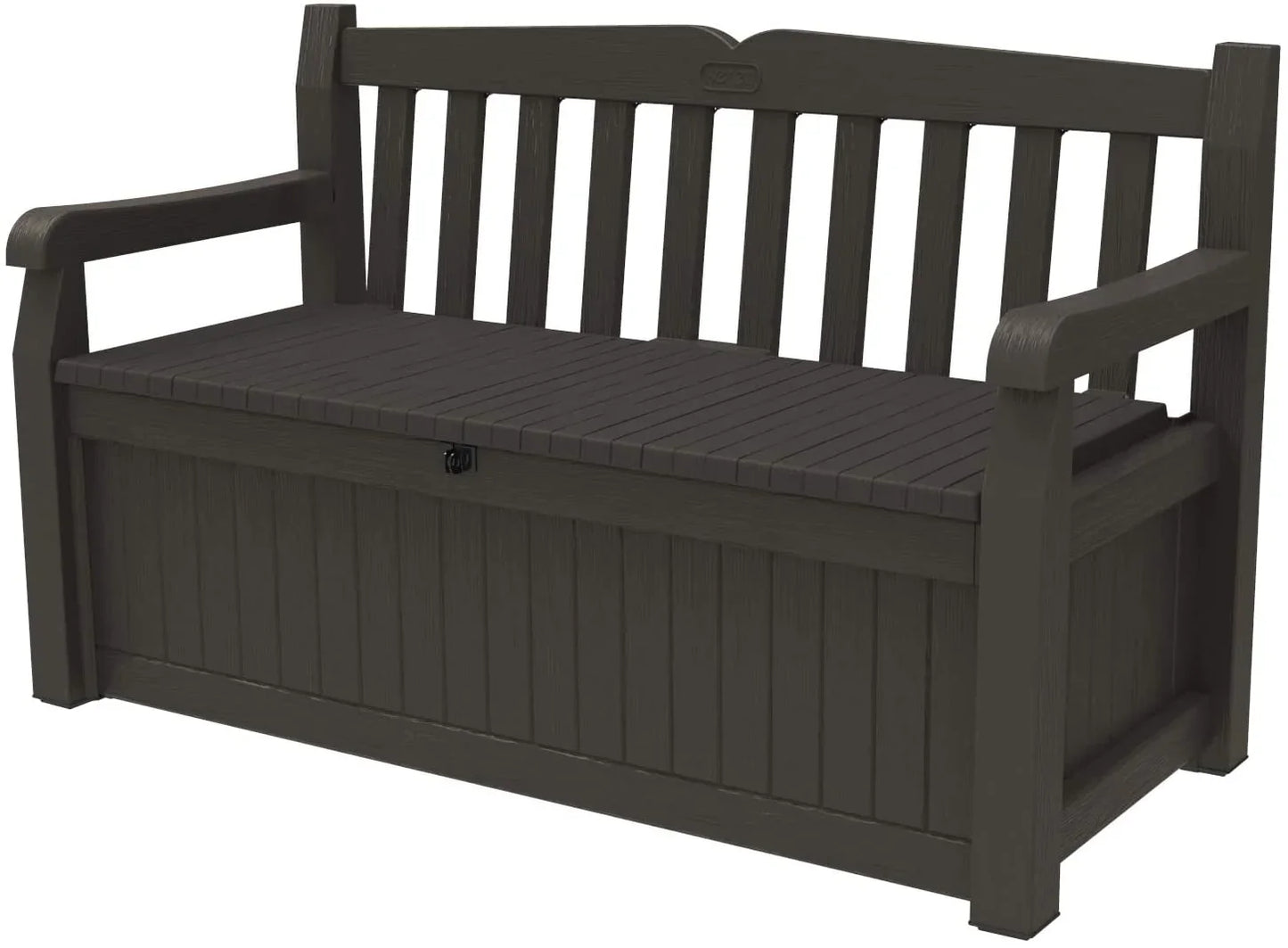 Keter Solana 70 Gallon Storage Bench Deck Box For Patio Furniture, Front Porch Decor And Outdoor Seating