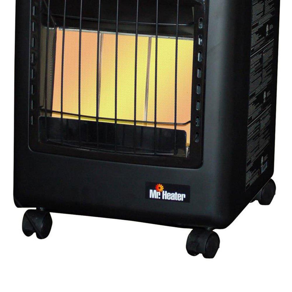 Portable Propane Radiant Heater By Brand Name, 18,000 BTU, Outdoor Use, Includes Regulator And Hose, Safety Features, Mobile Cabinet Design
