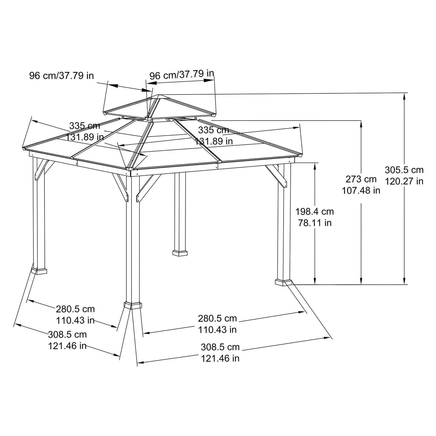 10 Ft. x 10 Ft. Cedar Framed Gazebo With Steel 2-Tier Hip Roof Hardtop