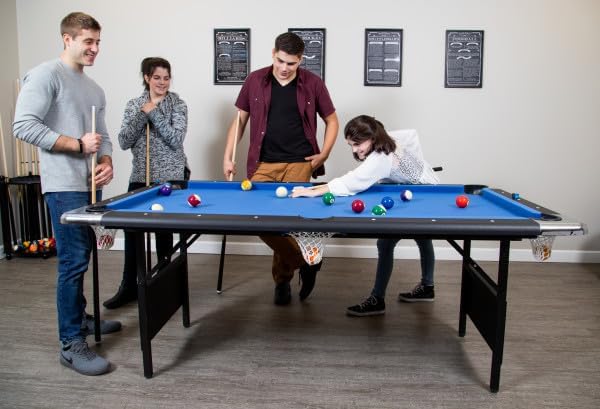 6 Ft. Portable Pool Table, Adults Folding Billiards Tables For Game Room With Easy Foldable Storage, Includes Full Set Of Billiard Balls, Cues