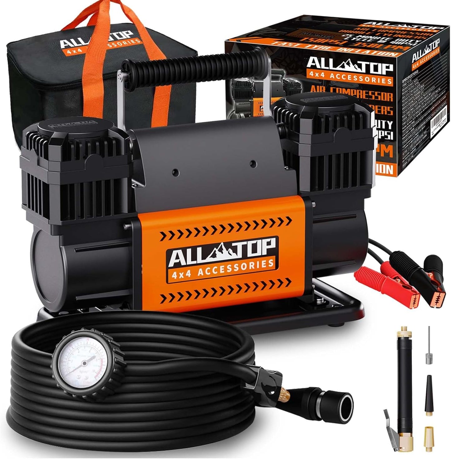 Air Compressor Kit, Dual Cylinder, 12-volt Portable Inflator, 12.35 Cubic Feet Per Minute, Suitable For Truck Tires For Off-Road Use