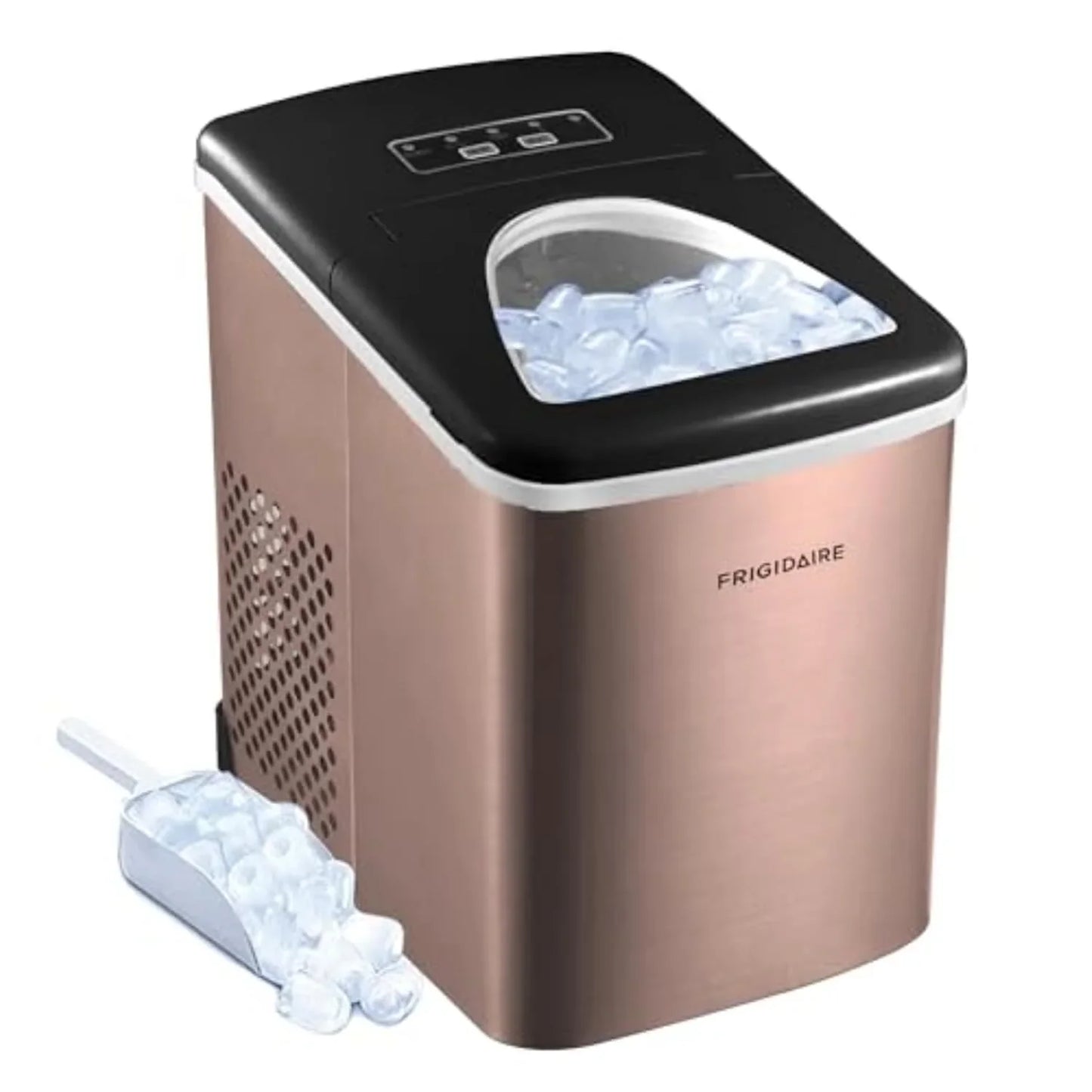 Frigidaire Countertop Portable, 26 Lb Per Day Nugget Ice Maker Machine, Red Stainless Steel