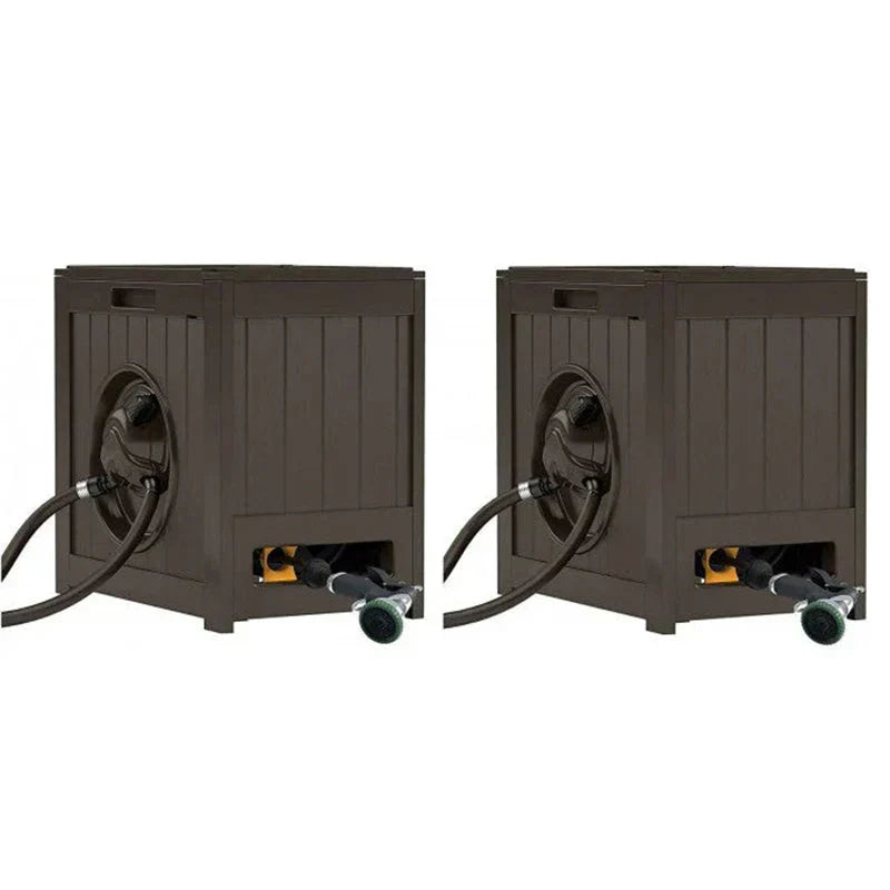 125 Ft. Aquawinder Auto Rewind Water Powered Yard Hose Reel, Java, 2 Pack