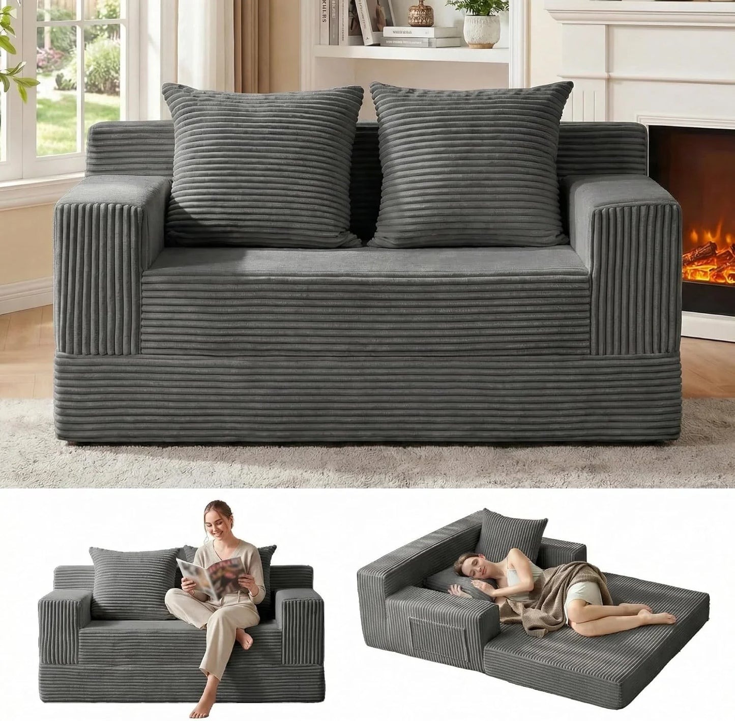 Loveseat Boneless Convertible Sofa Bed, Folding Floor Futon Sleeper Sofa Couch Bed- Boneless Foldable Couch