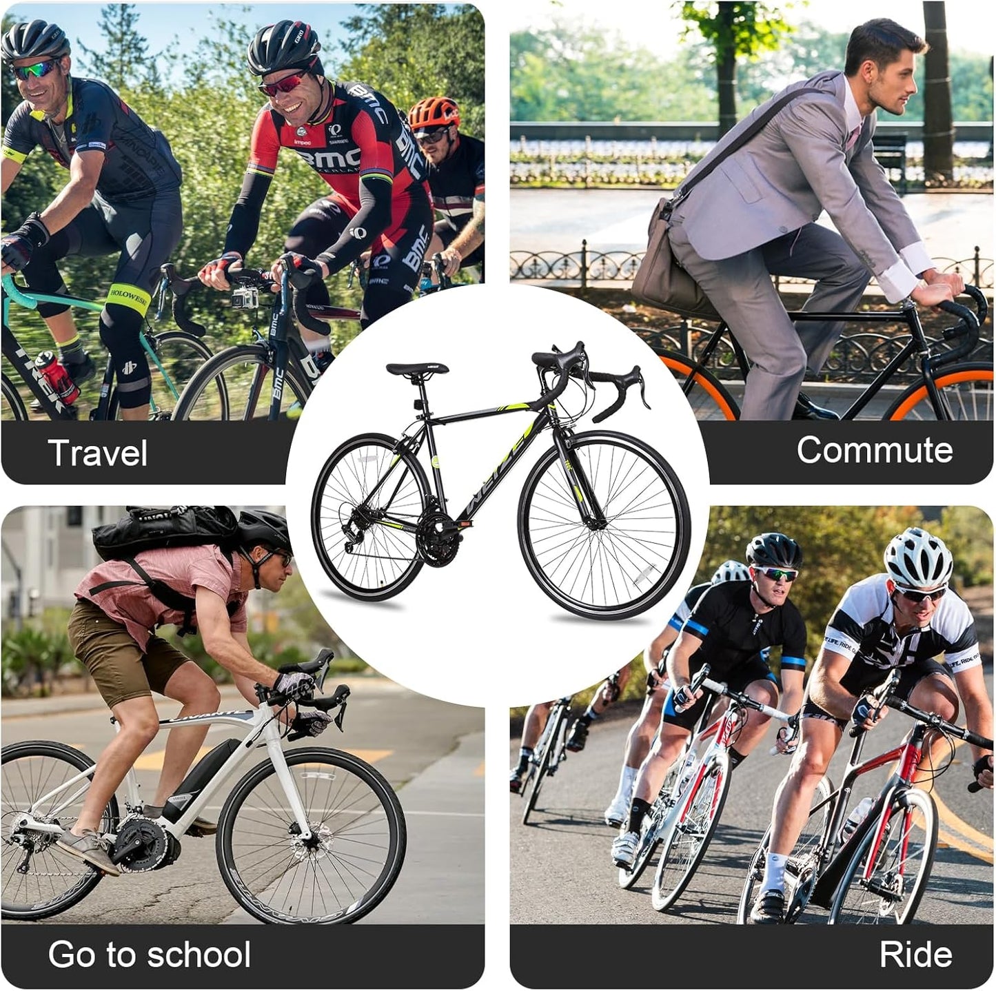 Weize Road Bike, 700C Wheel City Commuter Bicycle, Shimano 14 Speed Drop Bar, Racing Adult Bike With Caliper Brakes, High-Carbon Steel Hybrid Bikes