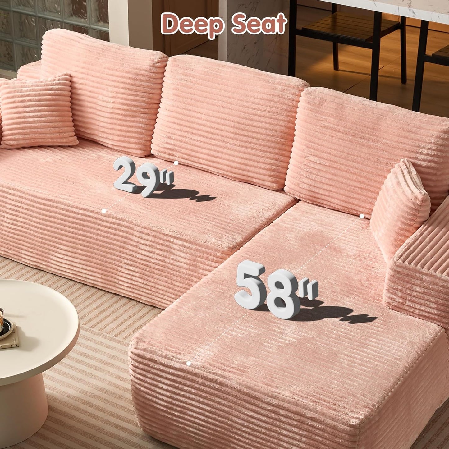 Ovios 104 In. Cloud Sectional Couch With L-Shape Chaise, Modern Modular Sofa With Deep Seat, Upholstered Couches For Living Room Bedroom