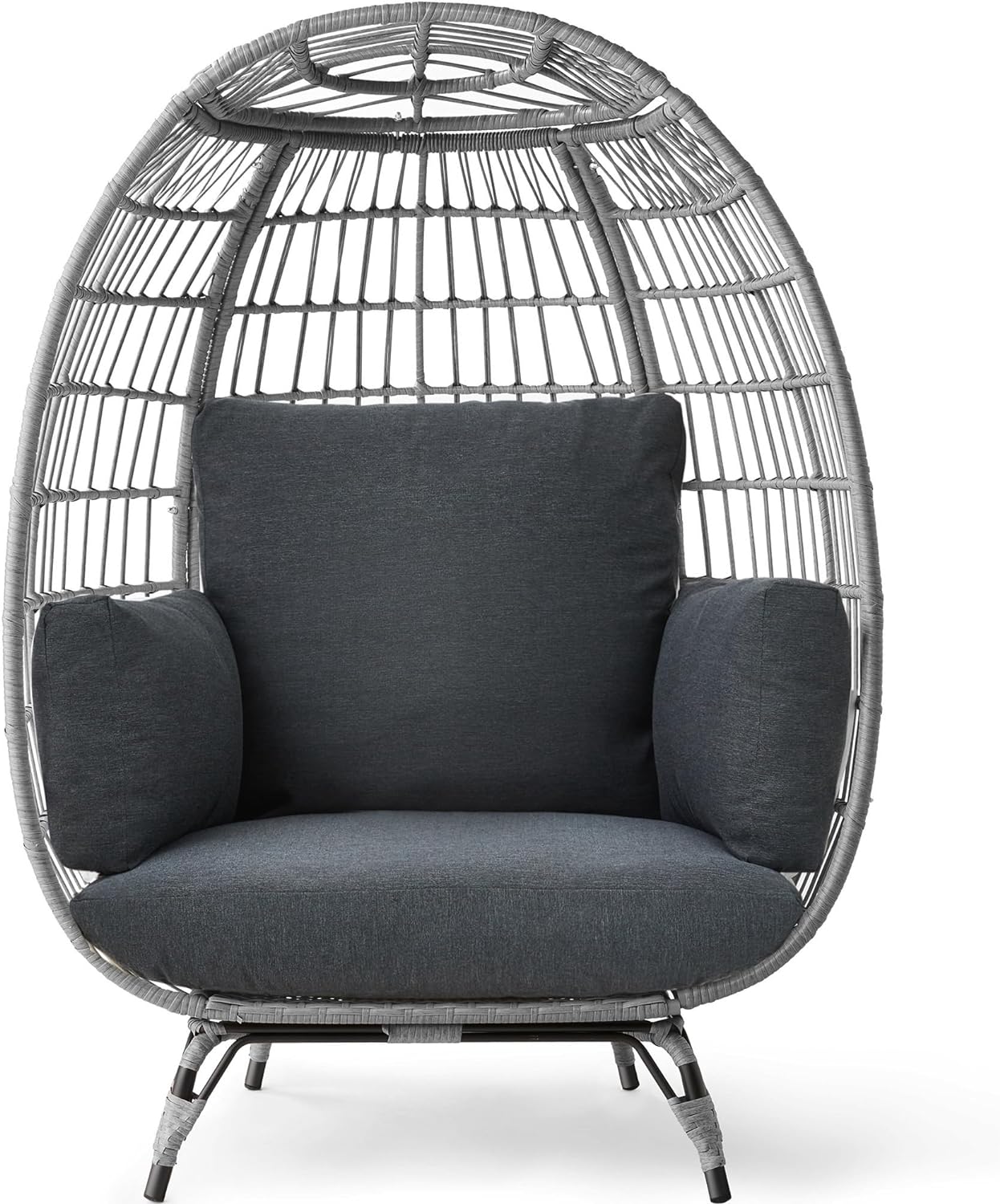 Best Choice Products Wicker Egg Chair Oversized Indoor Outdoor Lounger For Patio Backyard Living Room W/4 Cushions Steel Frame 440lb Capacity- Ivory