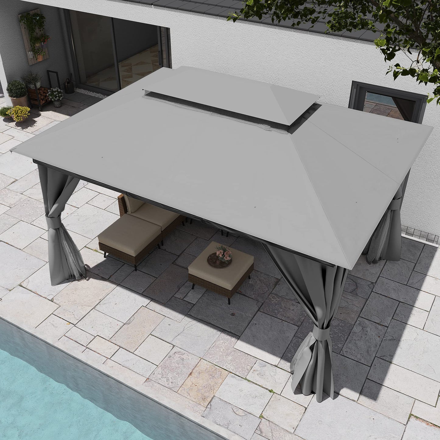 Lausaint Home Outdoor Patio Gazebo 10'x13' With Expansion Bolts