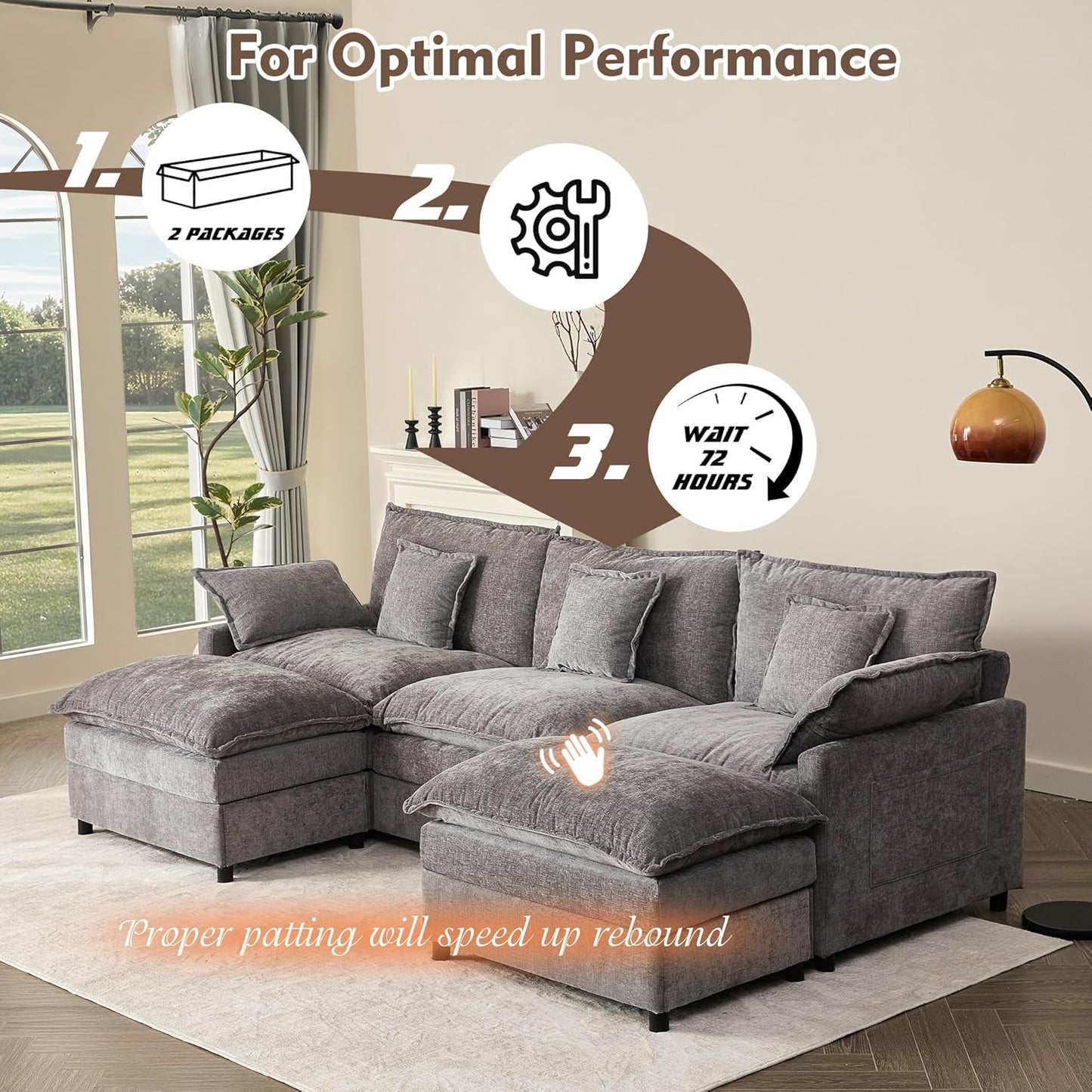 108 In. U Shape Sofa Sectional Sofa Comfortable Cloud Sofa With Removable Footstool