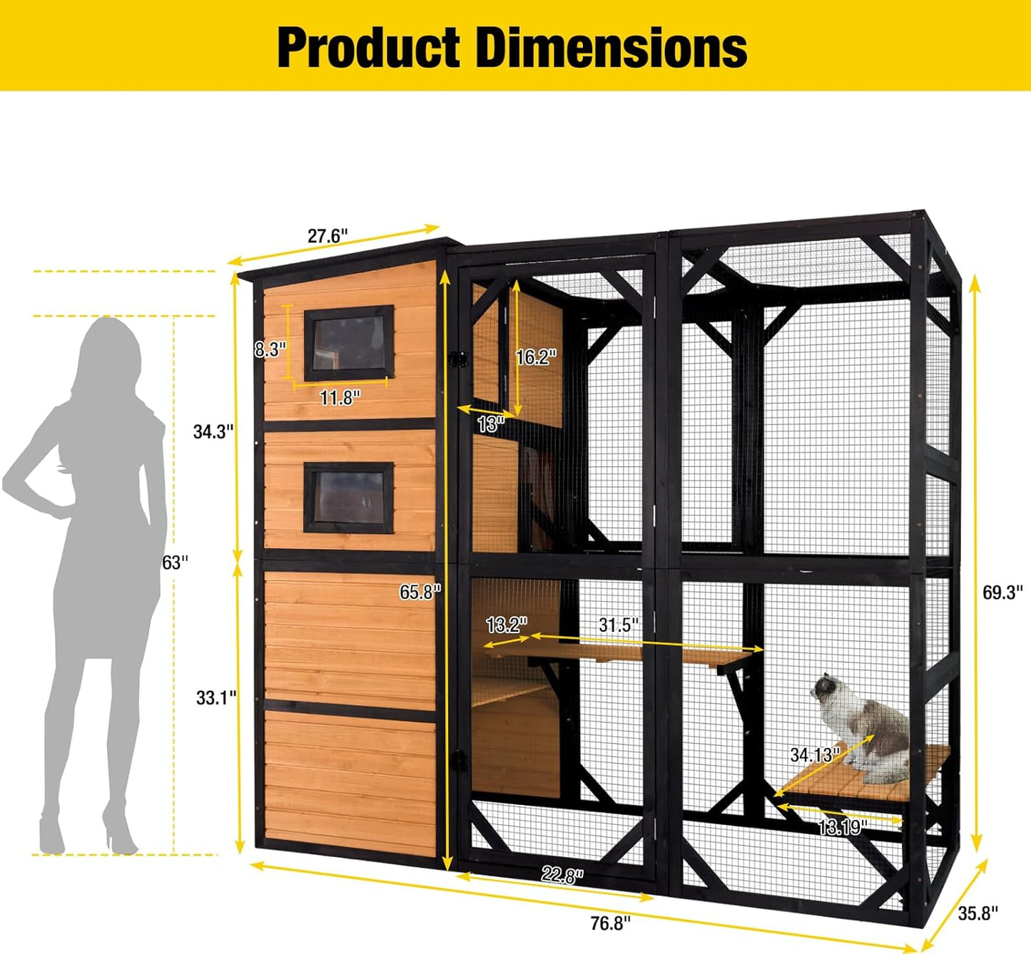 Aivituvin Large Cat Catio, 4 Tiers, Weatherproof Roof, 70 In.H x 77 In.L