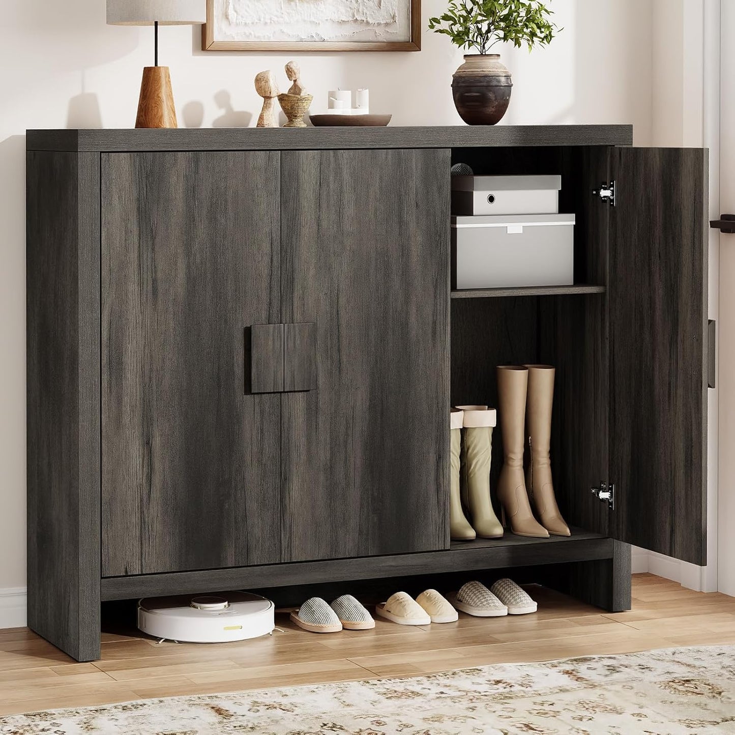 Onbrill Shoe Cabinet With 3 Doors, 30 Pairs Shoe Storage Cabinet With Adjustable Shelves