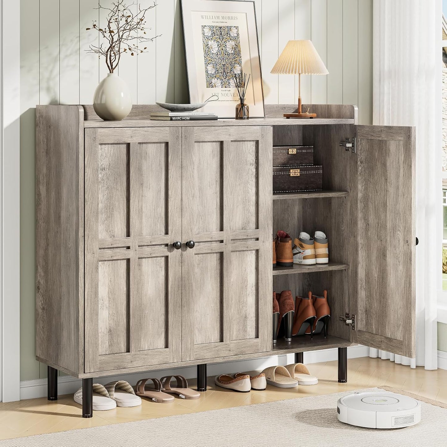 Onbrill Shoe Cabinet With 3 Doors And Adjustable Shelves, 30 Pairs Shoe Storage Cabinet