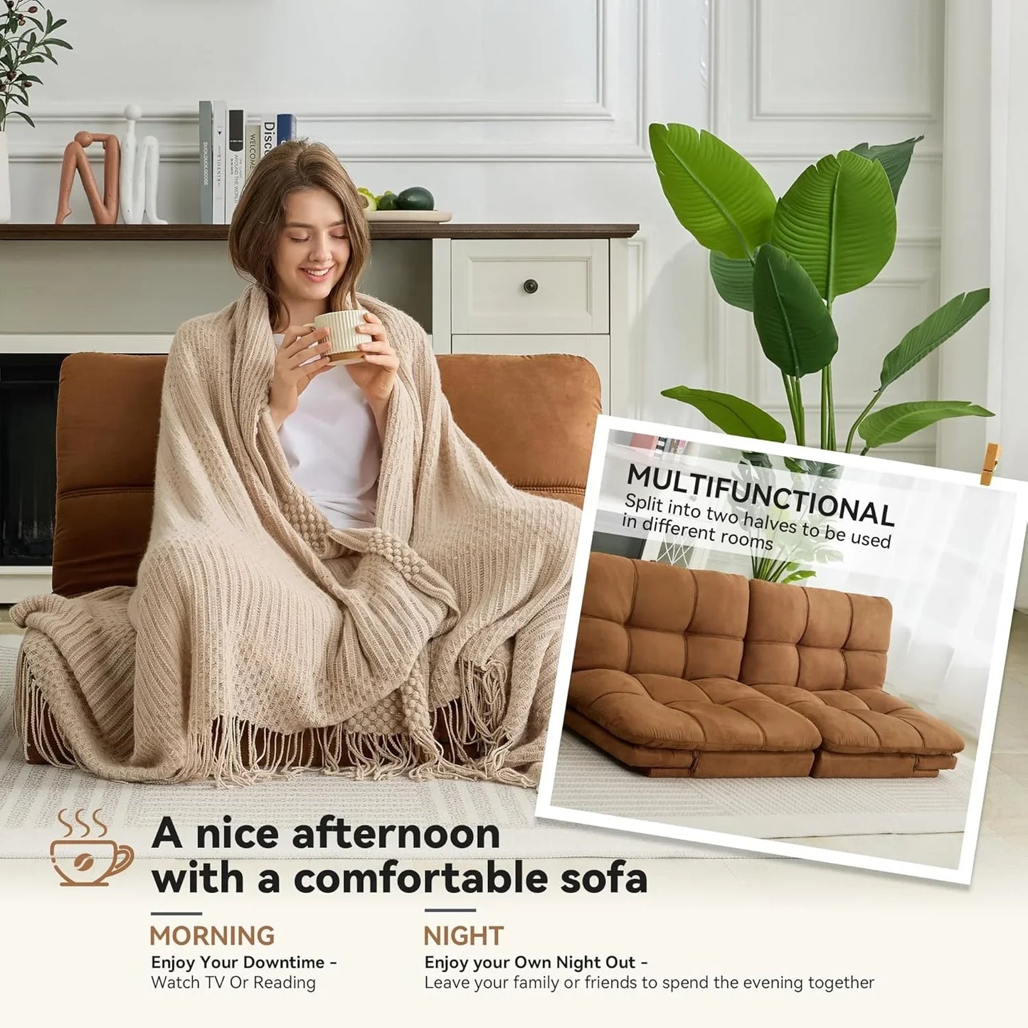 Amazon Basics Brown Loveseat, Convertible Couch Memory Foam Futon Sofa Bed Modern Sleeper Sofa For Small Compact Living Room, Office, Apartment
