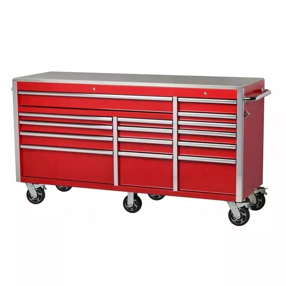 Husky Heavy-Duty 72 In. W x 24 In. D 15-Drawer Tool Chest Mobile Workbench With Stainless Steel Top And Dual Locks In Red