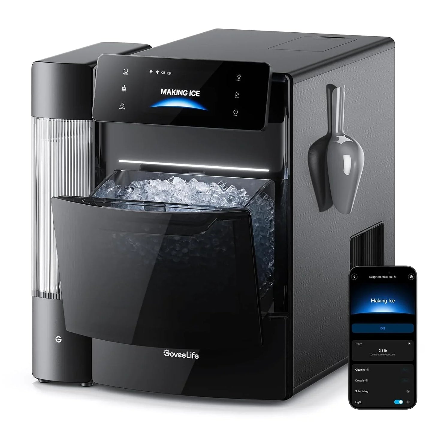 GoveeLife Smart Nugget Ice Maker Pro, 60lbs Daily, 6-Minute First Ice, 40dB Ultra-Quiet With AI NoiseGuard, App And Voice Control, Self-Clean