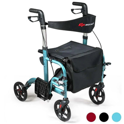 2-in-1 Rollator Walker Wheelchair Folding Medical Walker Aluminum Transport Chair Mobility Walking Aid- Comfortable And Ergonomic Design