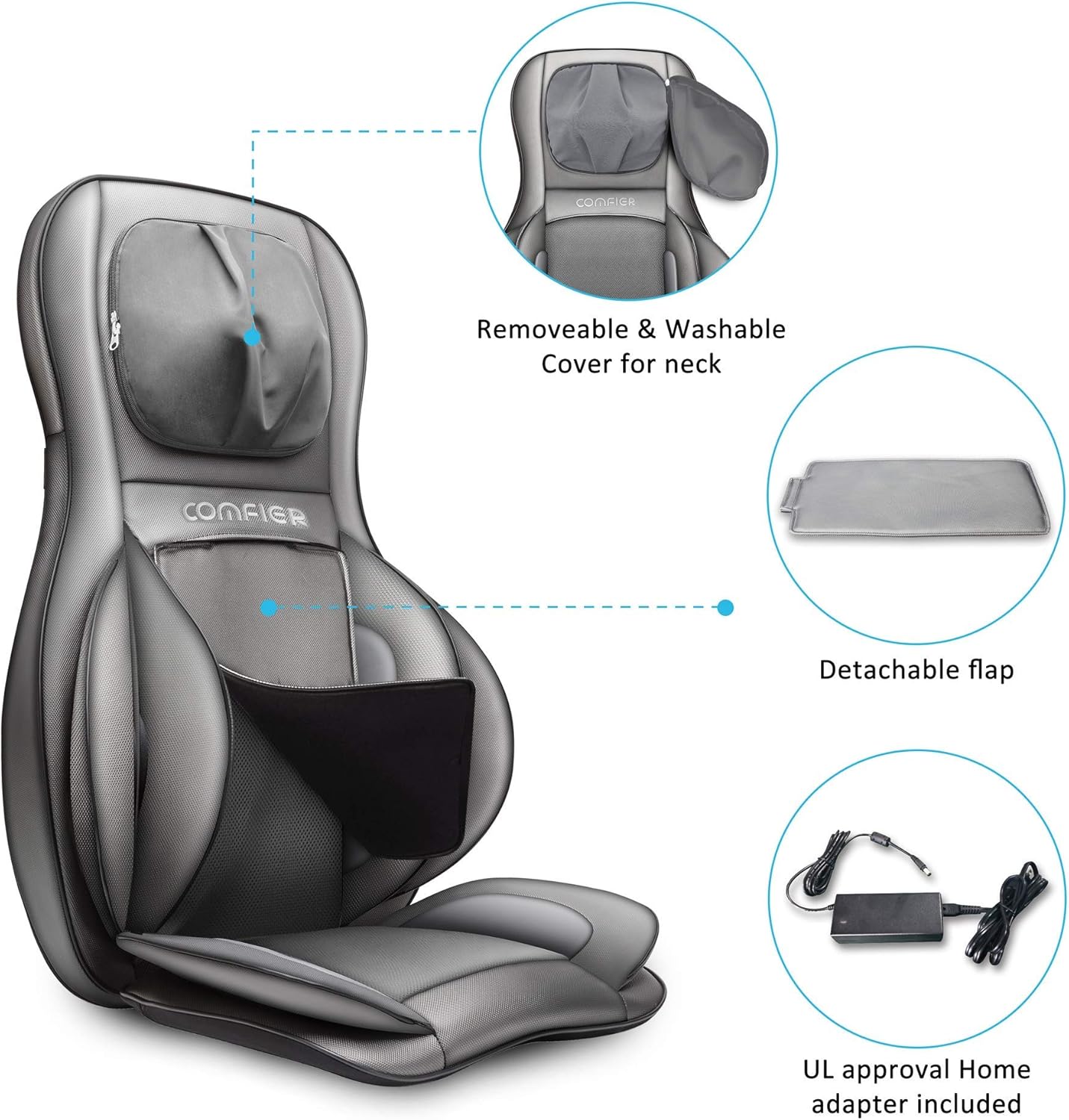 Comfier Massager Chair With Heat Shiatsu Neck Back Massager Portable With Compress And Rolling Massage Chair Pad For Full Back Neck And
