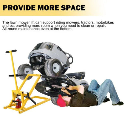 Lawn Mower Lift With Hydraulic Jack, 26 In. Lawn Mower Lift, Welded Solid Steel Construction, Weight Capacity 500 Lbs