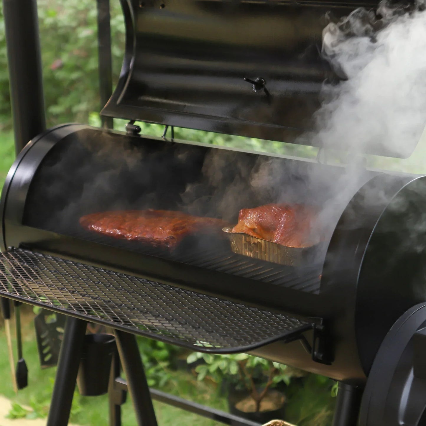 941 Sq. In. Overlarge Bbq Charcoal Grill With Offset Smoker, Black