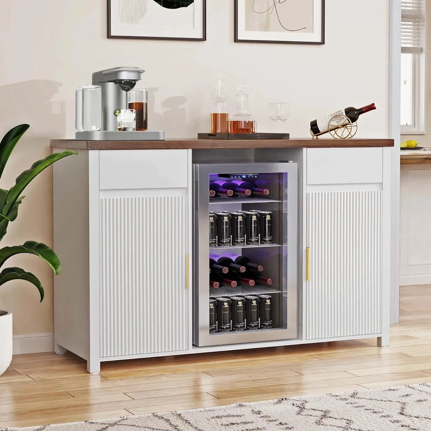 Gdlf Large Coffee Bar Cabinet With Fridge Space, Mini Fridge Cabinet With Wine Storage