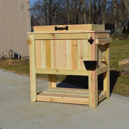 All Weather 48 Quart Antiqued Cedar Cooler Stand With Brass Drain, Bottle Opener And Cap Catcher, Beer Cooler