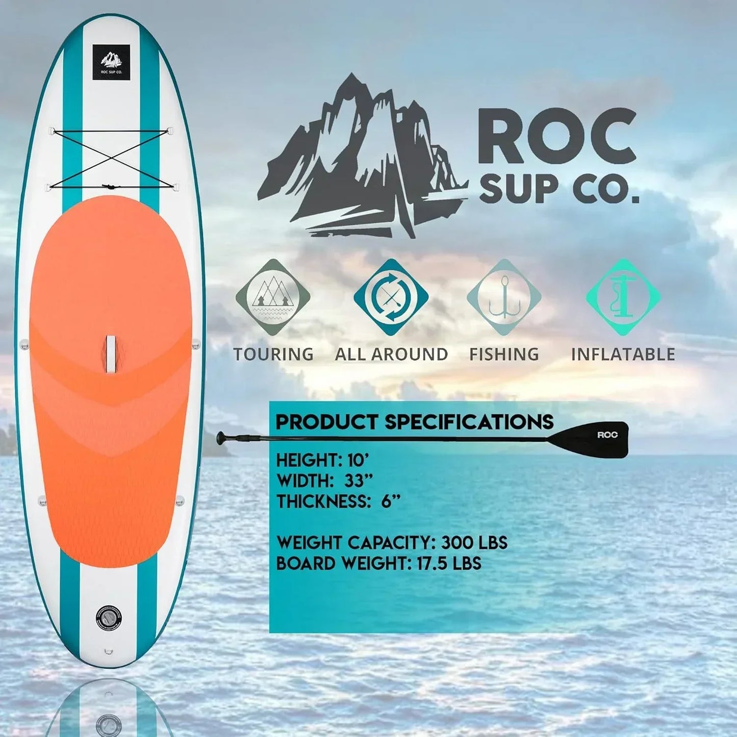Roc Inflatable Stand-Up Paddle Board Sup Paddle Board Accessories Anti-Slip Comfortable Deck