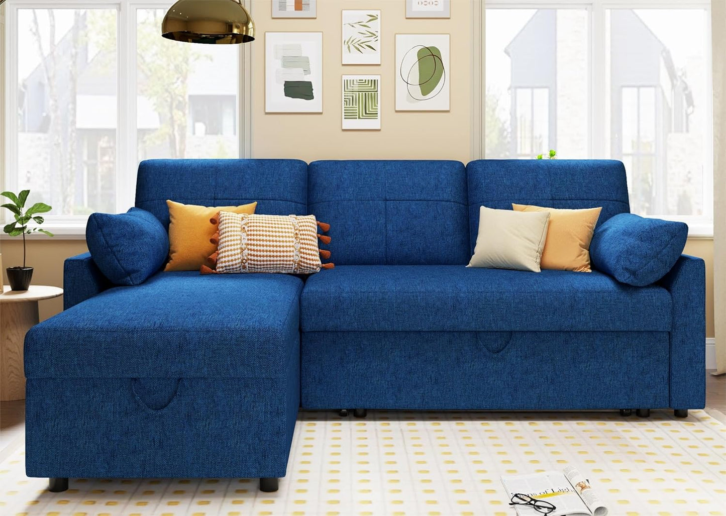 VanAcc Sofa Bed, Sleeper Sofa With Storage Chaise 2-in-1 Pull Out Couch Living Room
