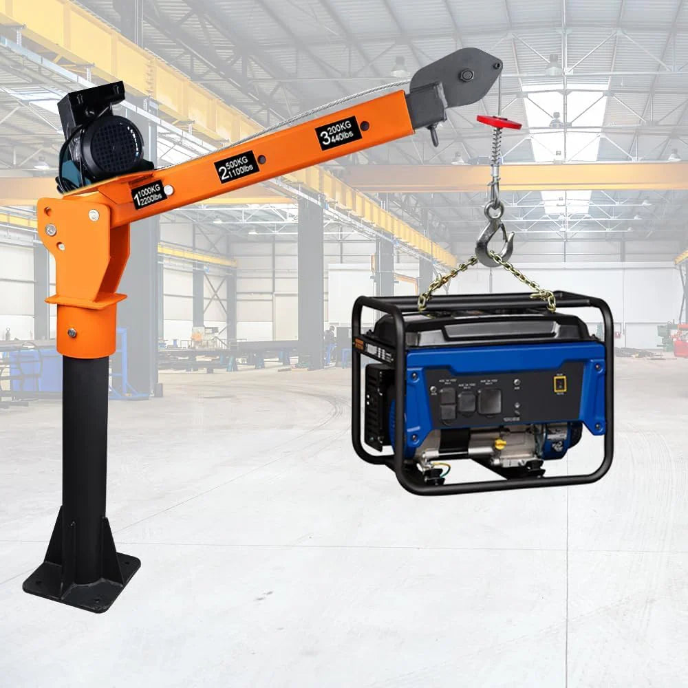 1100lb Folding Dismountable Household Hoist Truck Crane With Electric Hoist, 110V, 880lb Pulling Force, Jib Cranes For Factory, Warehouse