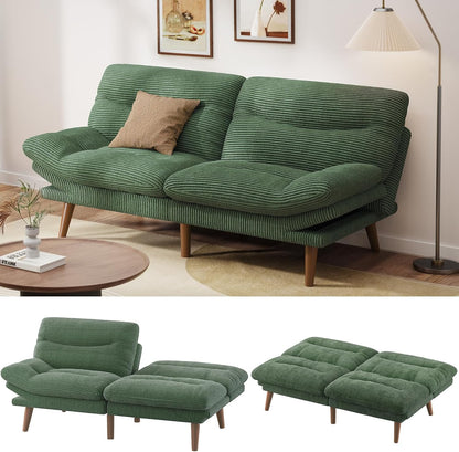 Pipishell Convertible Futon Sofa Bed, 66 In. Corduroy Futon Couch With Adjustable Backrest And Armrests, Recliner Sleeper Sofa For Small Spaces