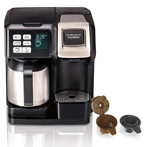 Hamilton Beach FlexBrew Thermal Coffee Maker, Single Serve And Full Pot, Compatible With K-Cup Pods Or Grounds, Programmable, Black And Stainless