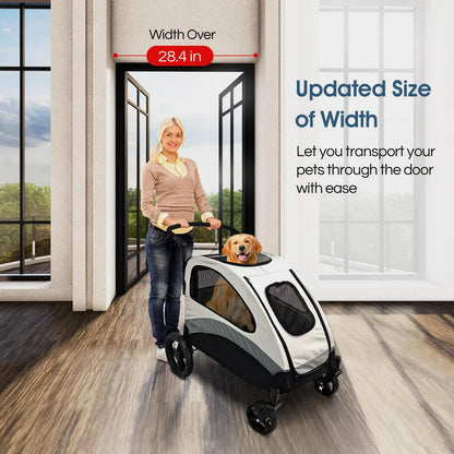 Foldable Pet Stroller For Large Or 2 Dogs Cats Jogger Wagon With 4 Wheels