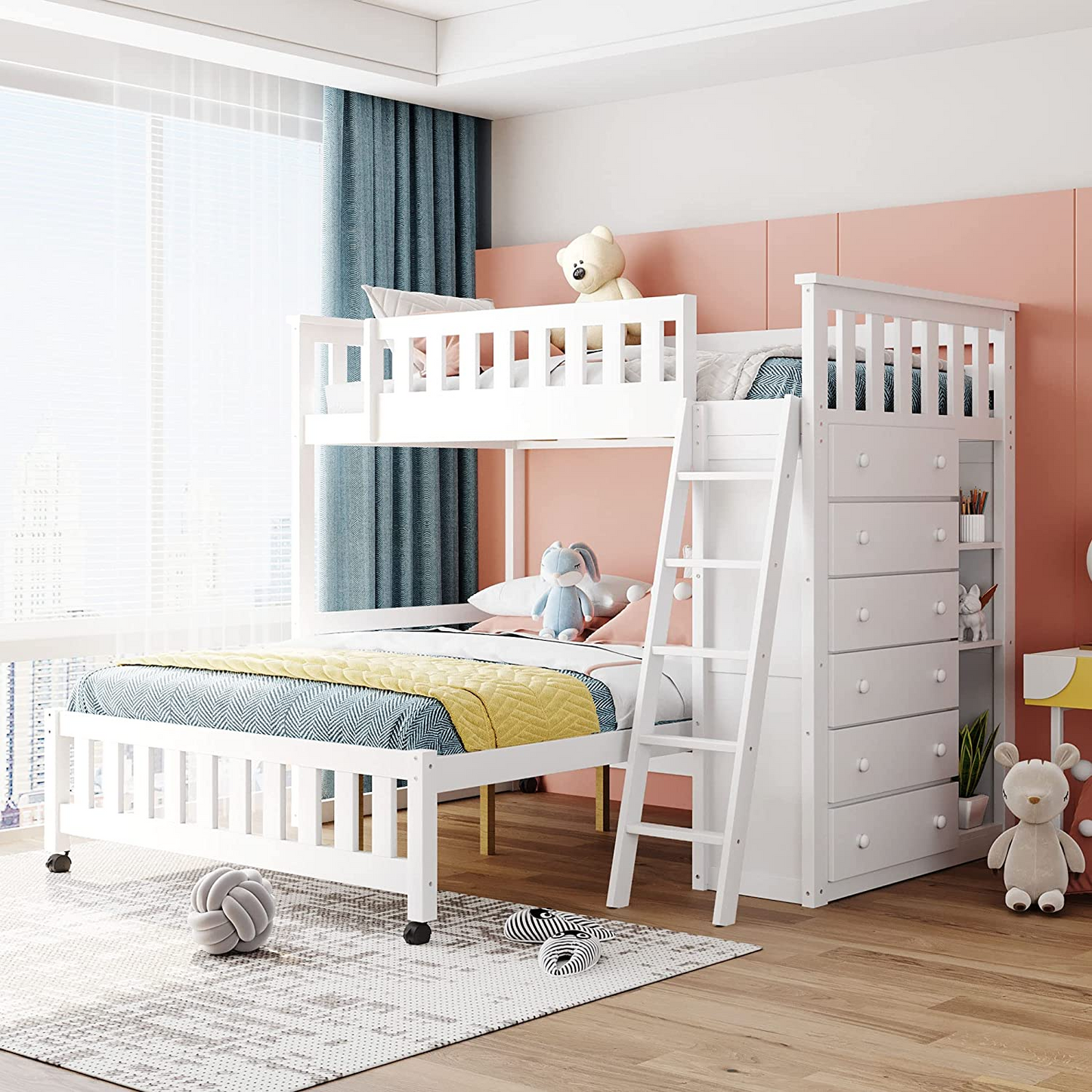 Store Closing Sale Bunk Bed- Gray Plus 6drawers Plus 3shelves