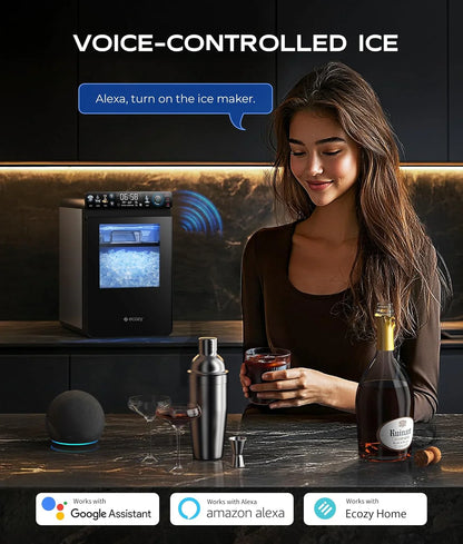 Nugget Ice Maker Countertop, Smart Pebble Ice Machine With App Control, 44 lbs/24H Soft Pellet Chewable Ice With Self-Cleaning, Stainless Steel