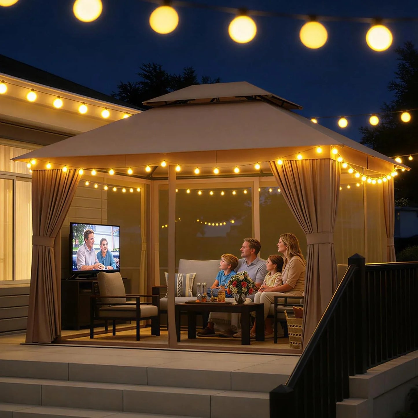 Aoxun Outdoor Gazebo For Patio 10x12, Metal Frame Canopy With Double Roofs